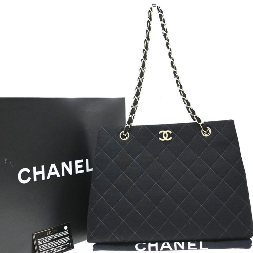 Chanel Vintage Cc Chain Quilted Canvas Black Canvas Tote Bag Bag